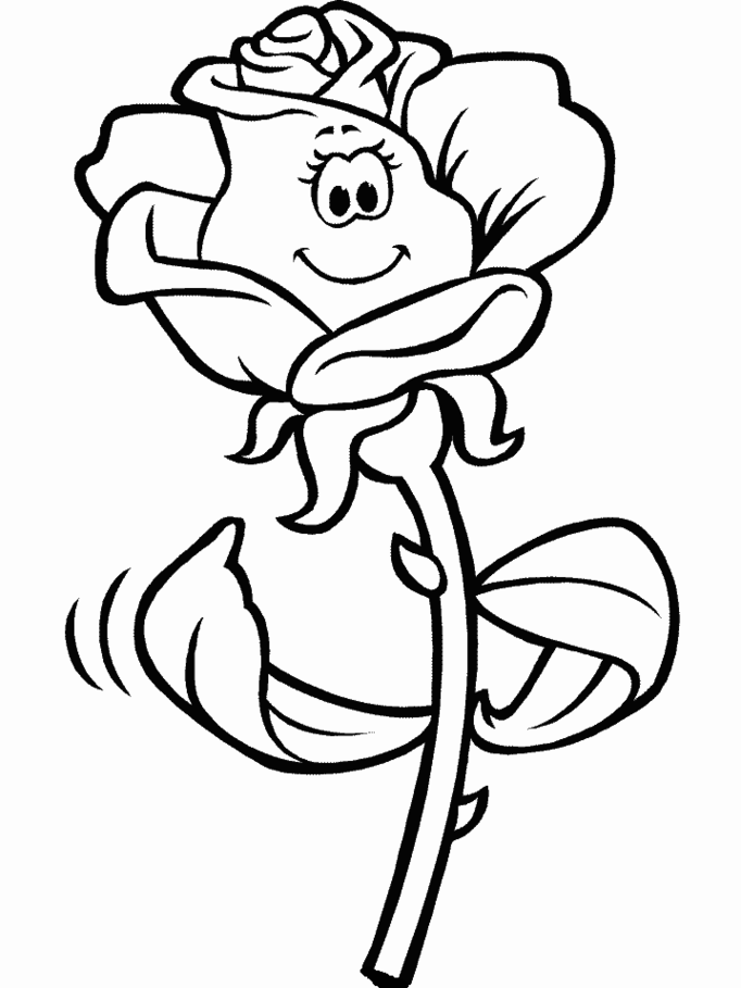 682x909 Cartoon Rose Flower Coloring Page