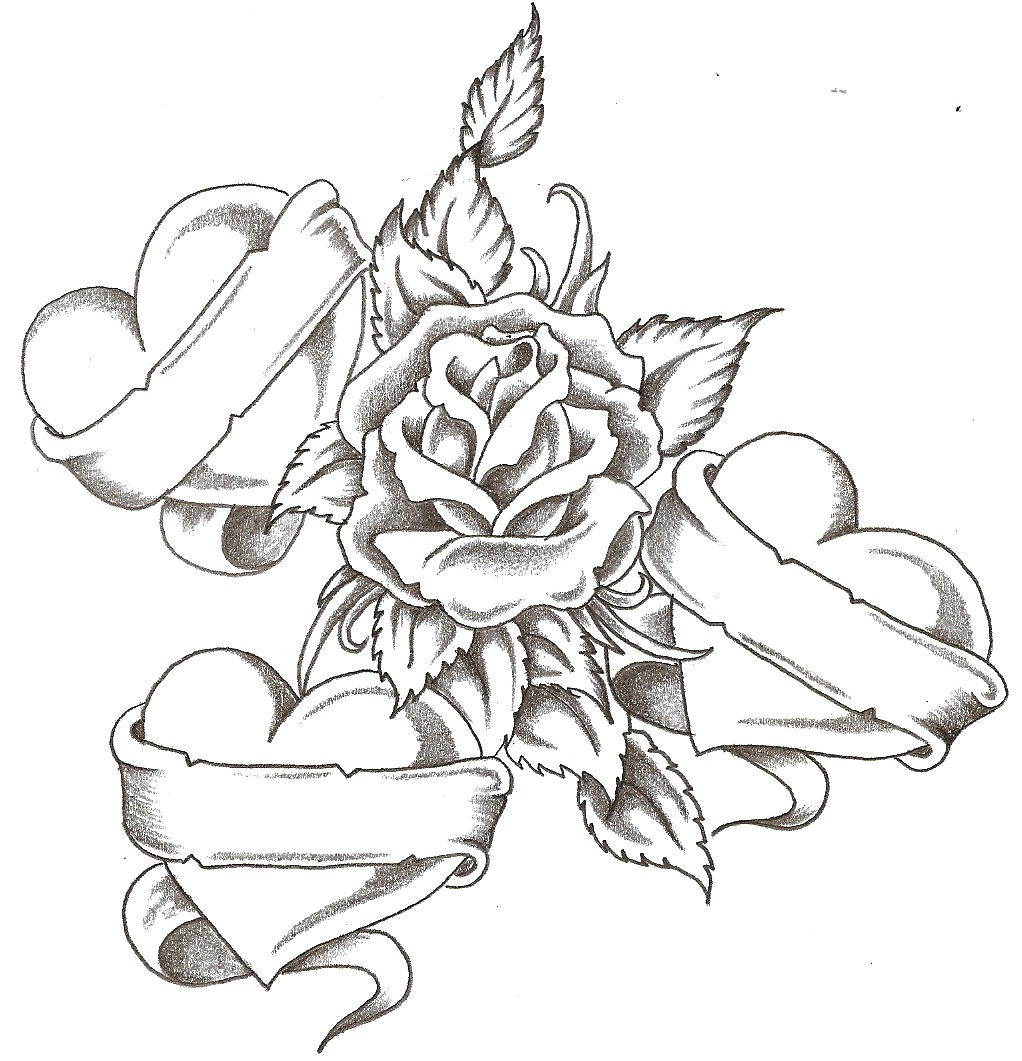 1022x1061 Heart And Rose Drawing