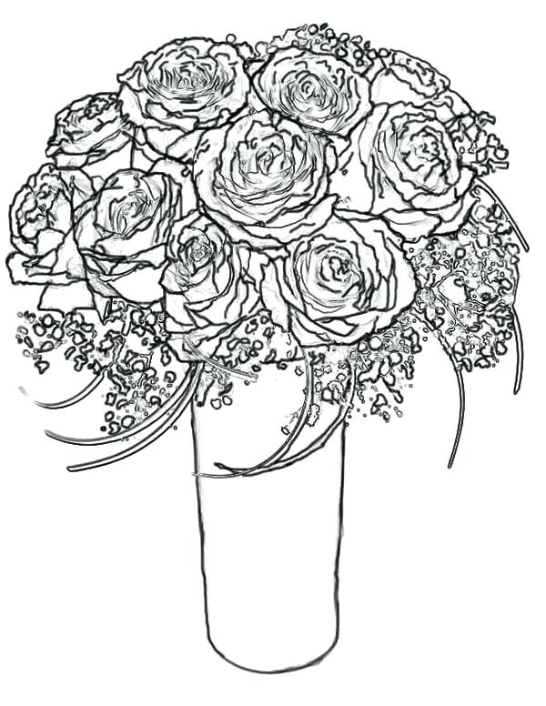 600x776 Picture Of A Rose To Color Rose Bouquet For Wife Coloring Page