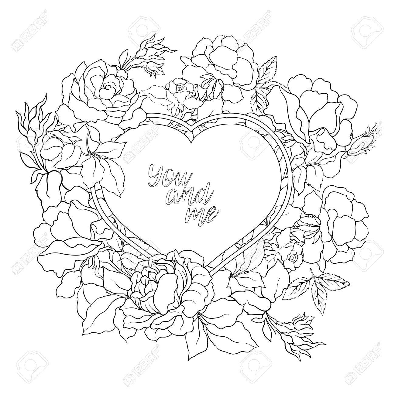 1300x1300 Rose Flower Background With Space For Text. Outline Drawing