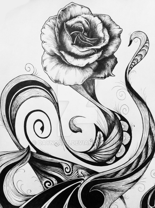 600x804 Rose Pen Drawing By Daynoart