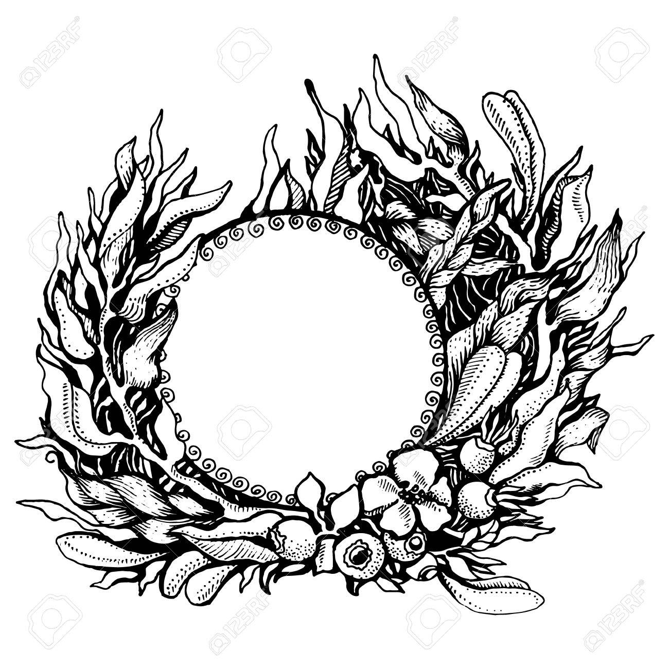 1300x1300 Vector Illustration. Hand Drawing Pen And Ink. Wreath