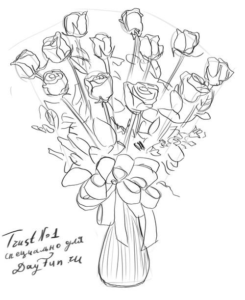 500x611 How To Draw A Bouquet Of Roses Step By Step
