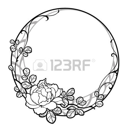 443x450 Illustration Of Decorative Round Frame With Peony Rose Flower