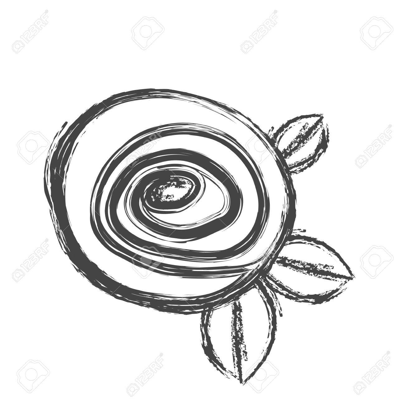 1300x1300 Blurred Silhouette Sketch Drawing Rose With Leaves Closeup Vector