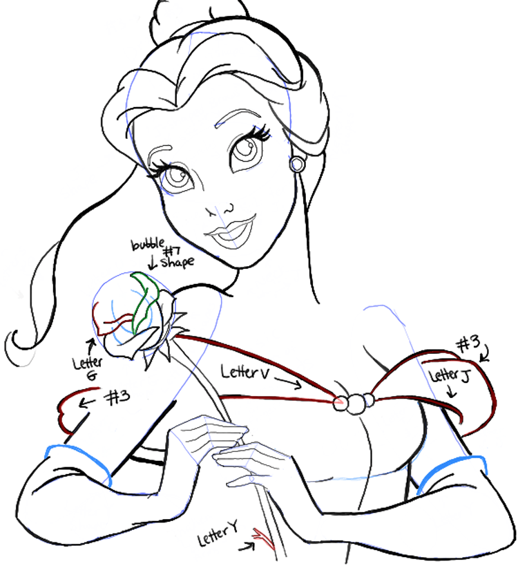 750x819 How To Draw Belle From Beauty And The Beast Step By Step Tutorial