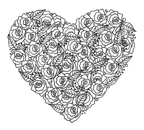 500x450 Rose Garden Heart Adult Coloring Page Adult Coloring And Free