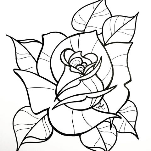 480x480 Gallery Traditional Rose Line Drawing,