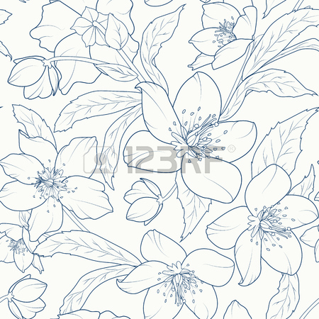 450x450 Hellebore Flowers Blossom Seamless Pattern. Winter Rose. Christmas