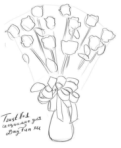 500x611 How To Draw A Bouquet Of Roses Step By Step