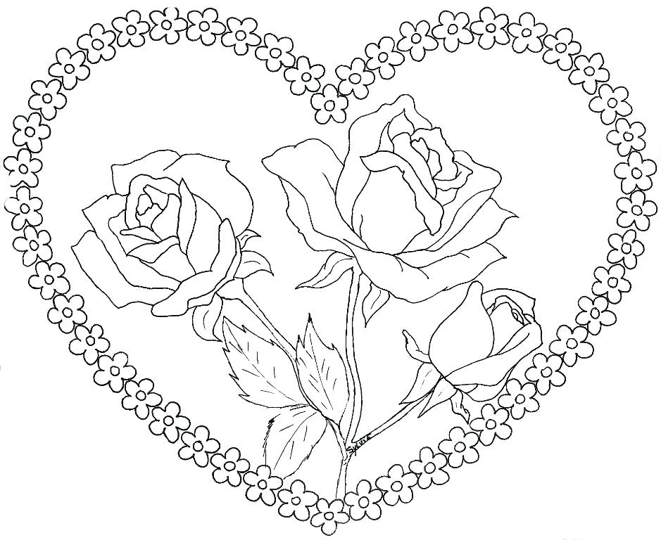 939x768 Heart And Roses Coloring Pages Hearts Amazing Rose Drawing Page