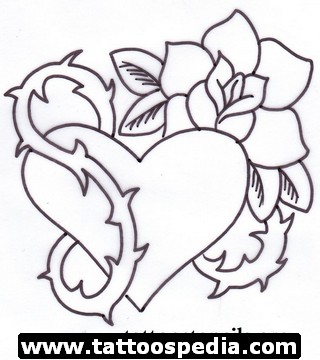 320x360 Heart Rose Outline Tattoo Design