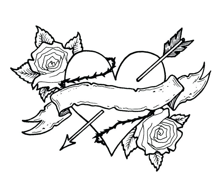 736x593 Heart And Roses Coloring Pages Hearts Roses Hearts And Roses Tied