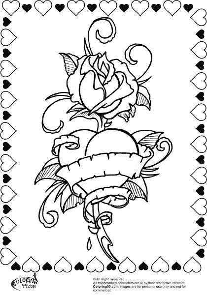 420x600 Heart With Ribbon Coloring Pages