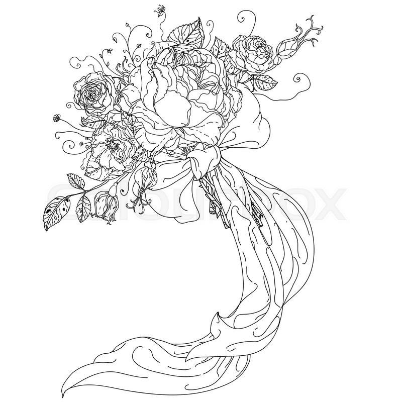 800x800 Highly Detailed Hand Drawn Wild Roses And Ribbon For Adult