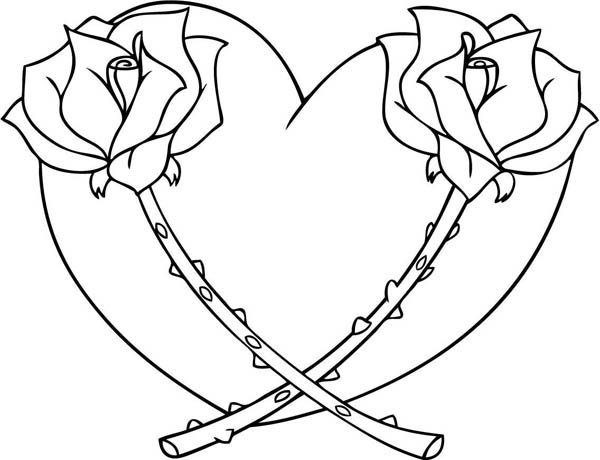 600x460 Heart With Roses Coloring Pages