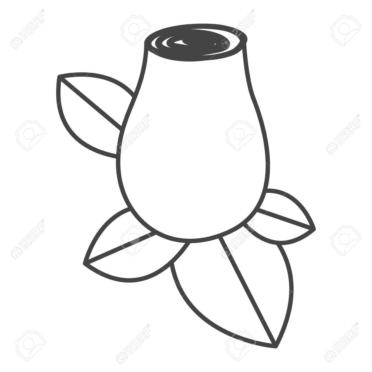 1300x1300 Silhouette Sketch Drawing Rosebud With Leaves Closeup Vector
