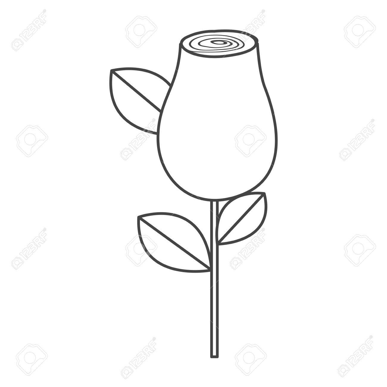 1300x1300 Silhouette Sketch Rosebud With Leaves And Stem Vector Illustration