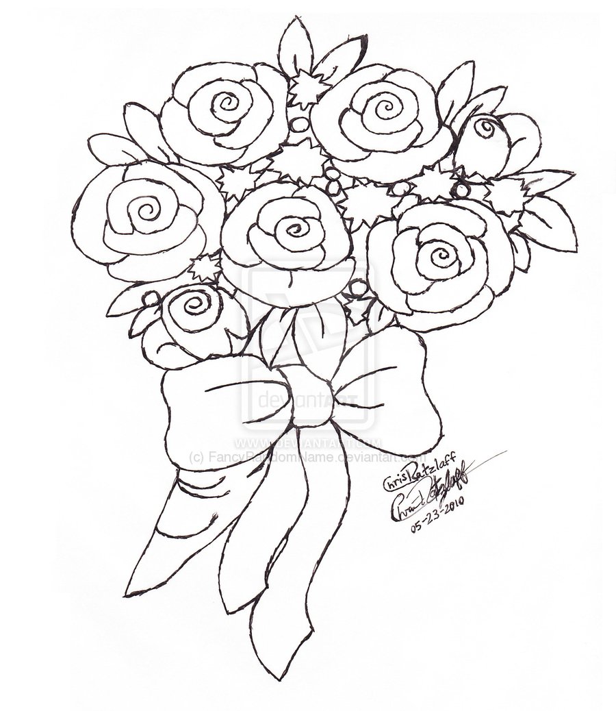 900x1038 Bouquet Roses Drawing