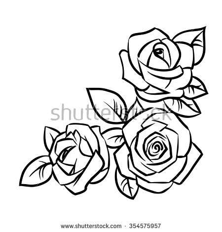 450x470 Three Roses With Leaves On A White Background. Vector Illustration
