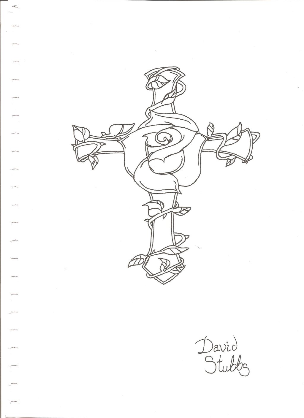 1024x1408 Rose And Cross Tattoo Drawing By Davidstubbs