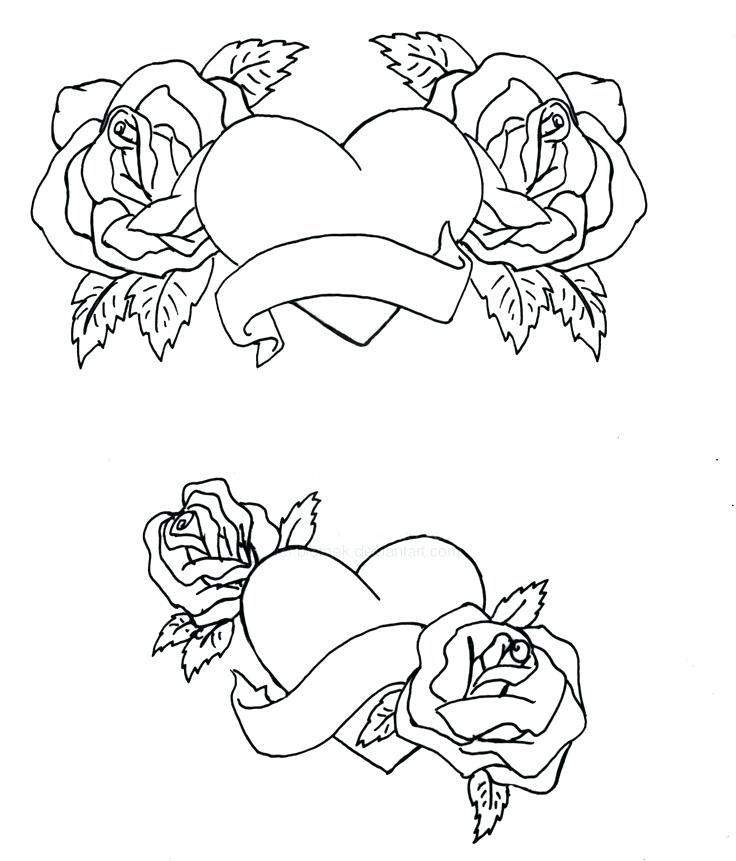 736x861 Coloring Pages Roses And Hearts Amazing Rose Drawing Coloring Page