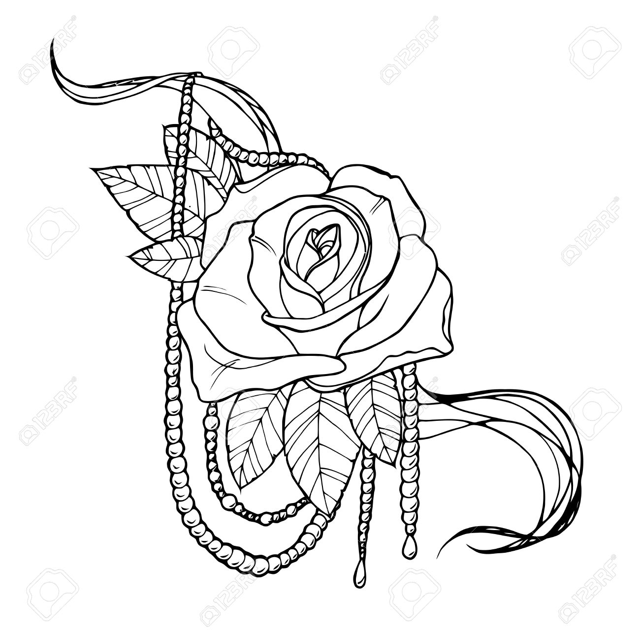 1300x1284 Beautiful Rose Tattoo, Outline Black And White Illustration