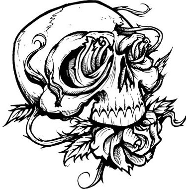 380x380 Black And White Skull With Roses Tattoo