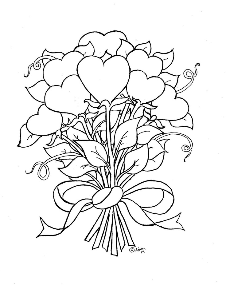 736x966 Heart And Roses Coloring Pages