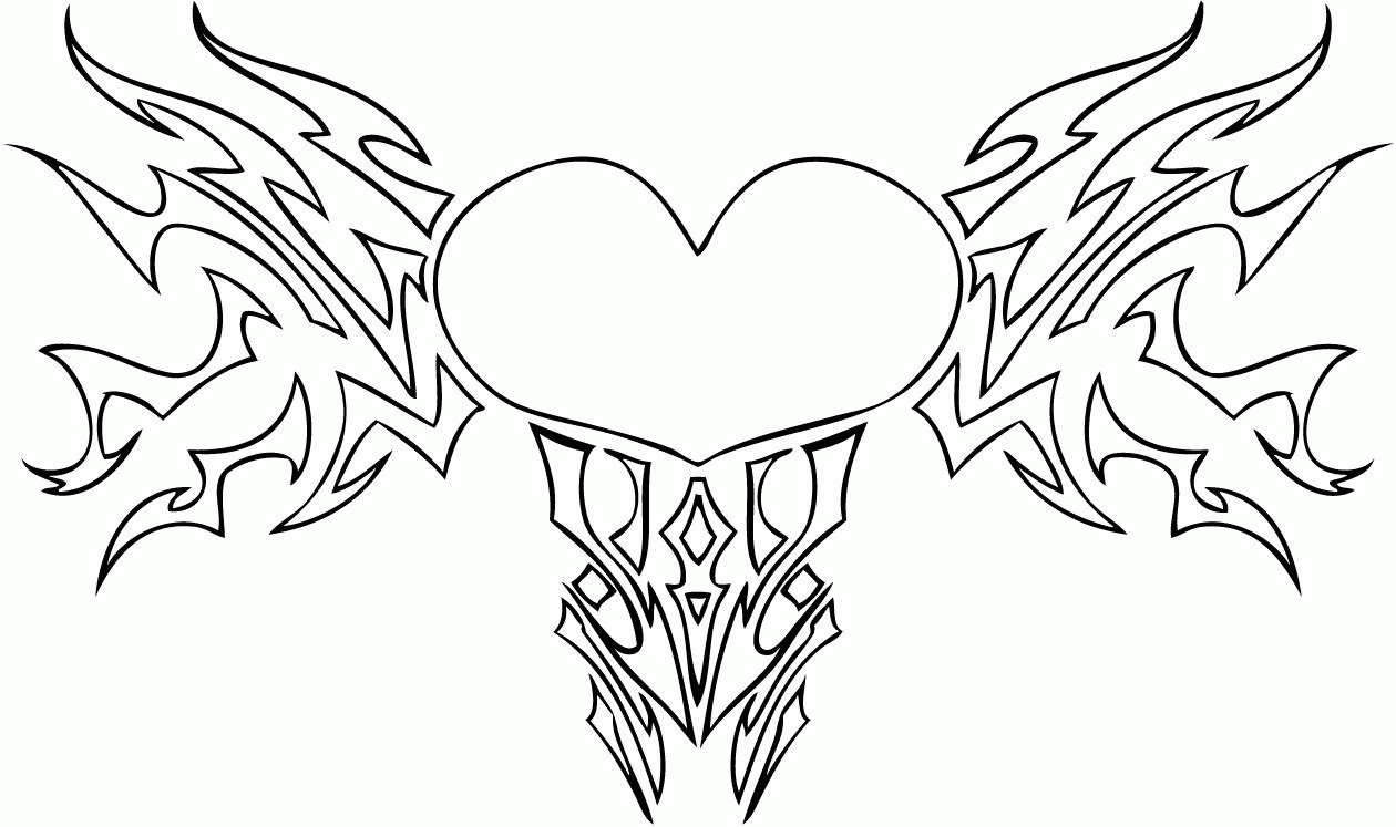 1260x747 Hearts With Wings And Roses Coloring Pages