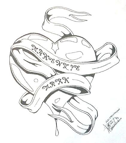 421x480 Pencil Drawings Of Hearts With Wings And Banners Free Download