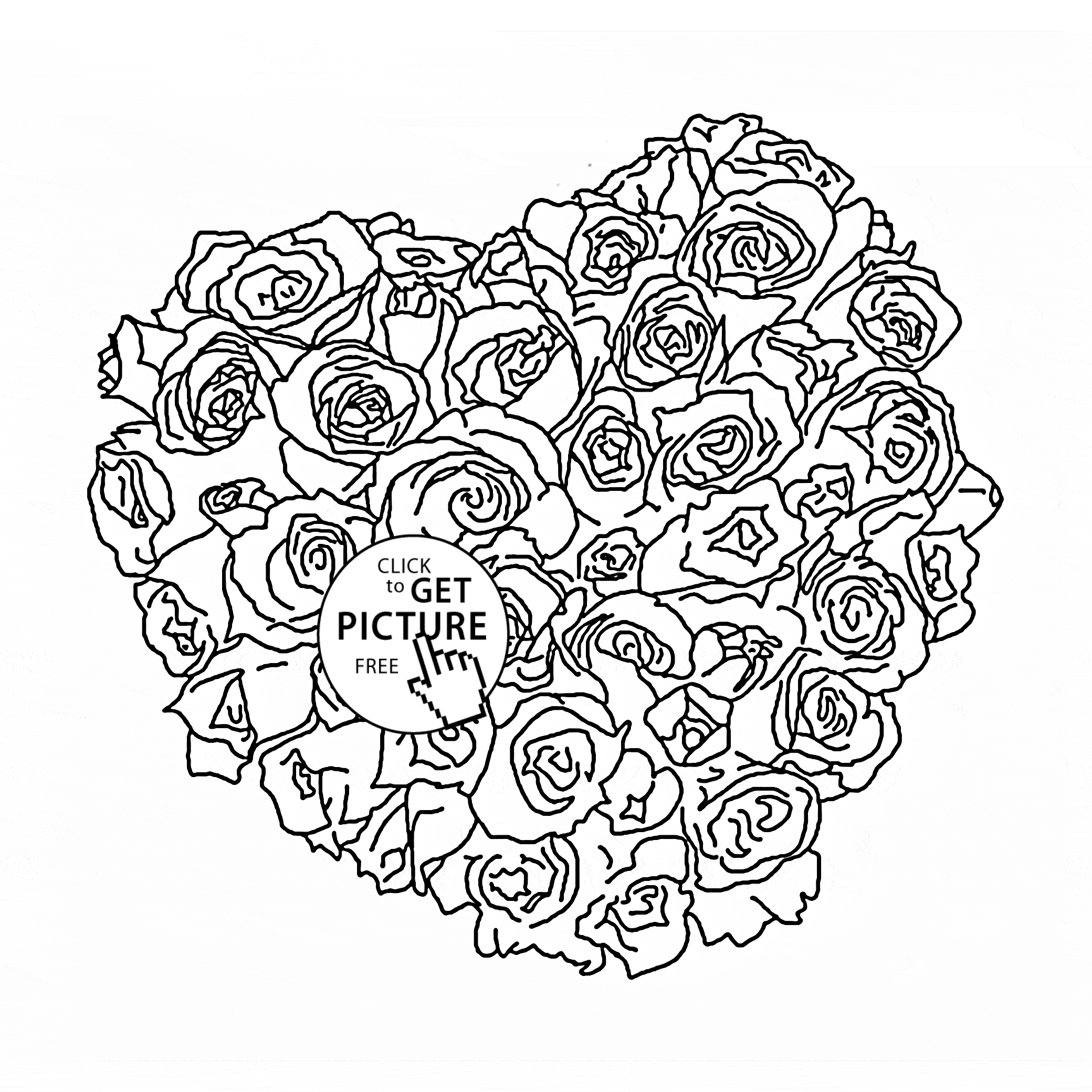 2080x2080 Roses Heart Coloring Page For Kids, Flower Coloring Pages