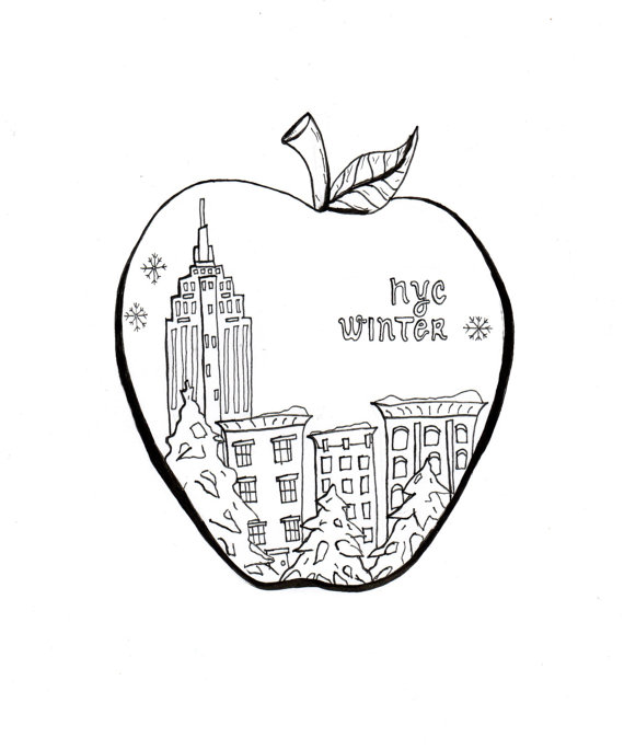 570x684 Nyc Coloring Art, Big Apple, Print And Color, Instant Download
