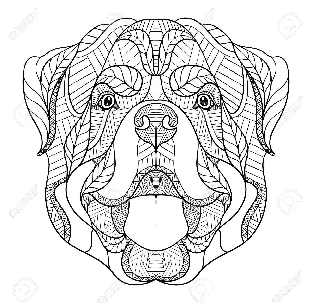 1300x1260 Rottweiler Dog , Doodle Stylized Head, Hand Drawn, Pattern. Zen