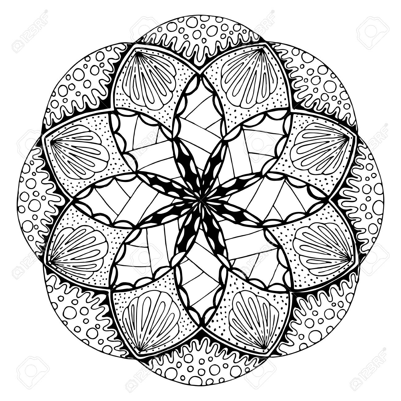 1300x1300 Hand Drawing Mandala, Round Floral Ornament. Pattern For Coloring