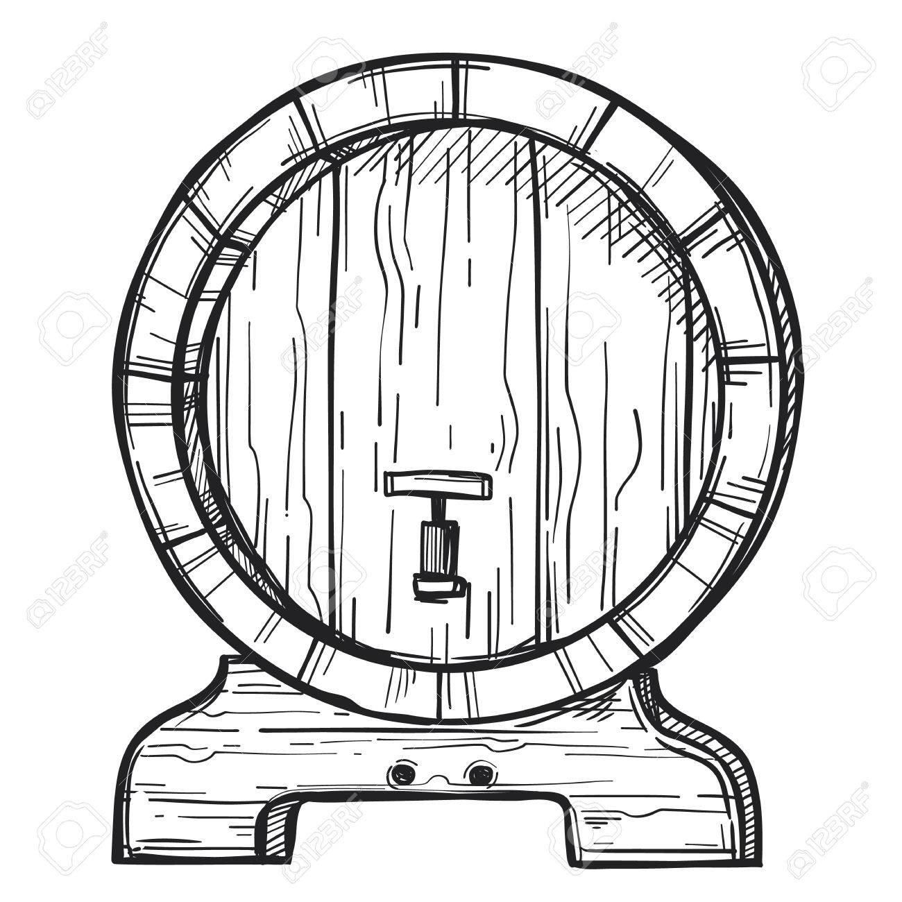 1300x1300 Wooden Barrel Freehand Pencil Drawing Isolated On White Background
