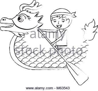 343x320 Red Dragon Man Rowing Festival Chinese Traditional Stock Vector