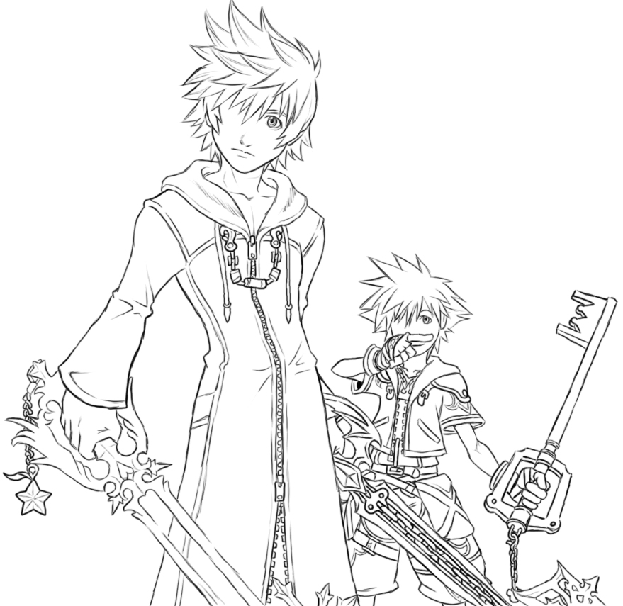 879x855 Roxas And Sora Lineart By Aibryce