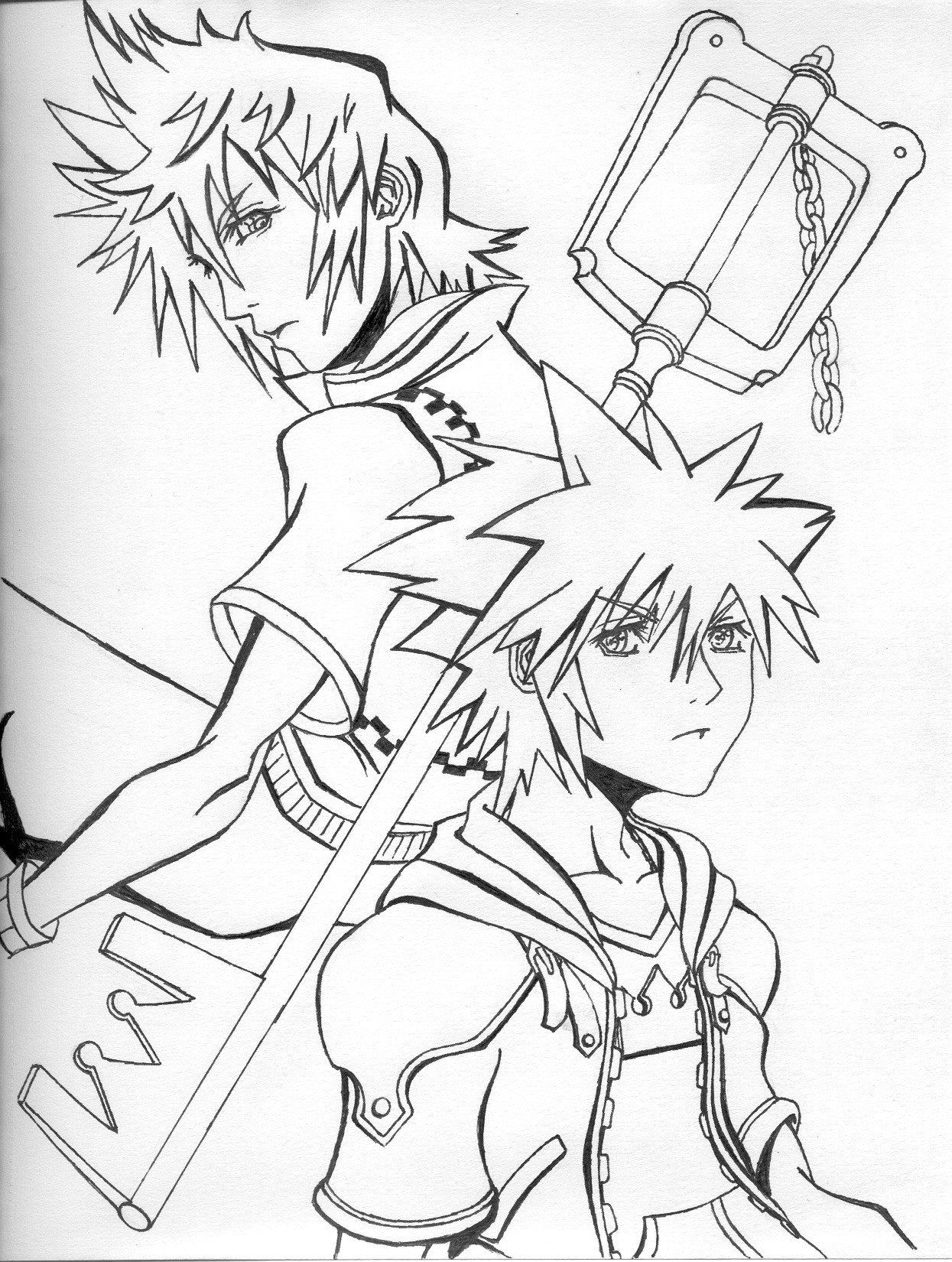1245x1650 Roxas And Sora Lineart By Mikouyo
