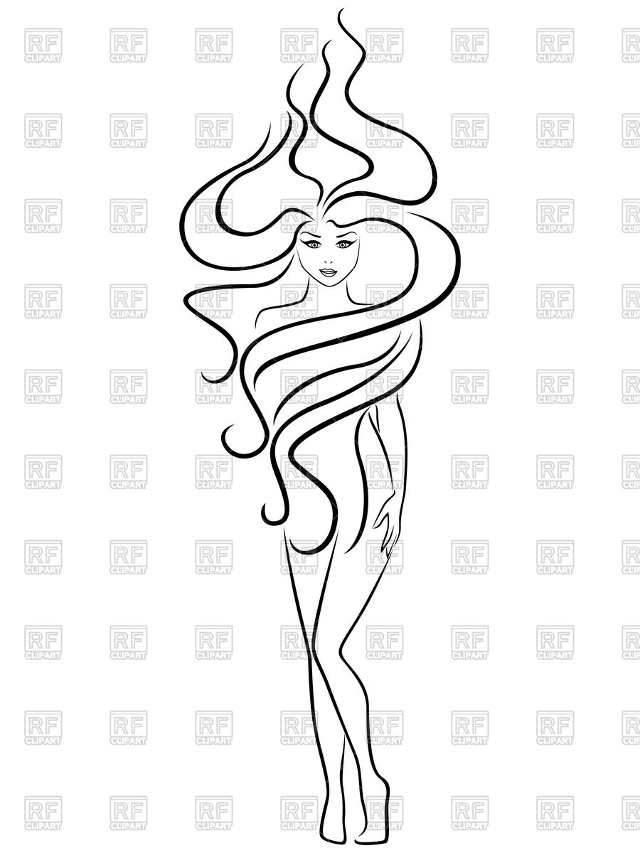 900x1200 Female With Extraordinary Hairstyle, Hand Drawing Outline Royalty