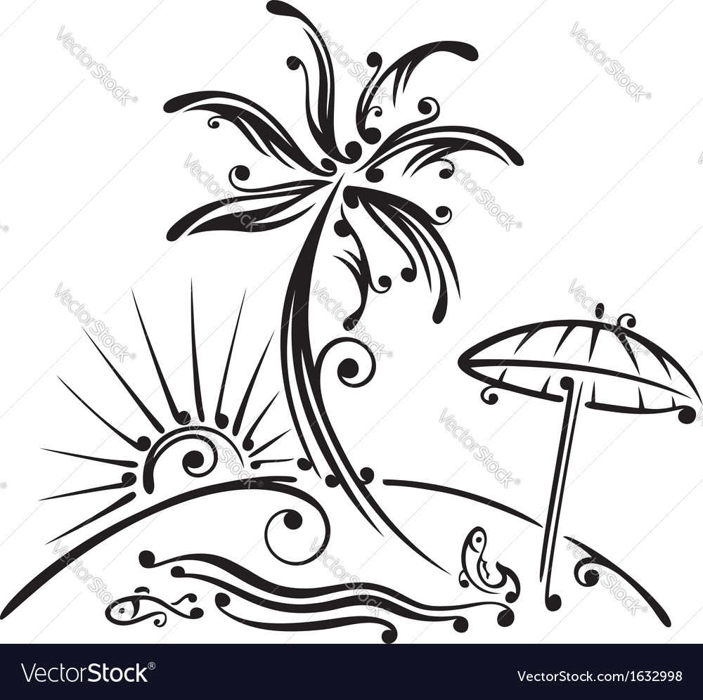1000x996 Palm Tree Beach Drawing Palm Tree Beach Sun Royalty Free Vector