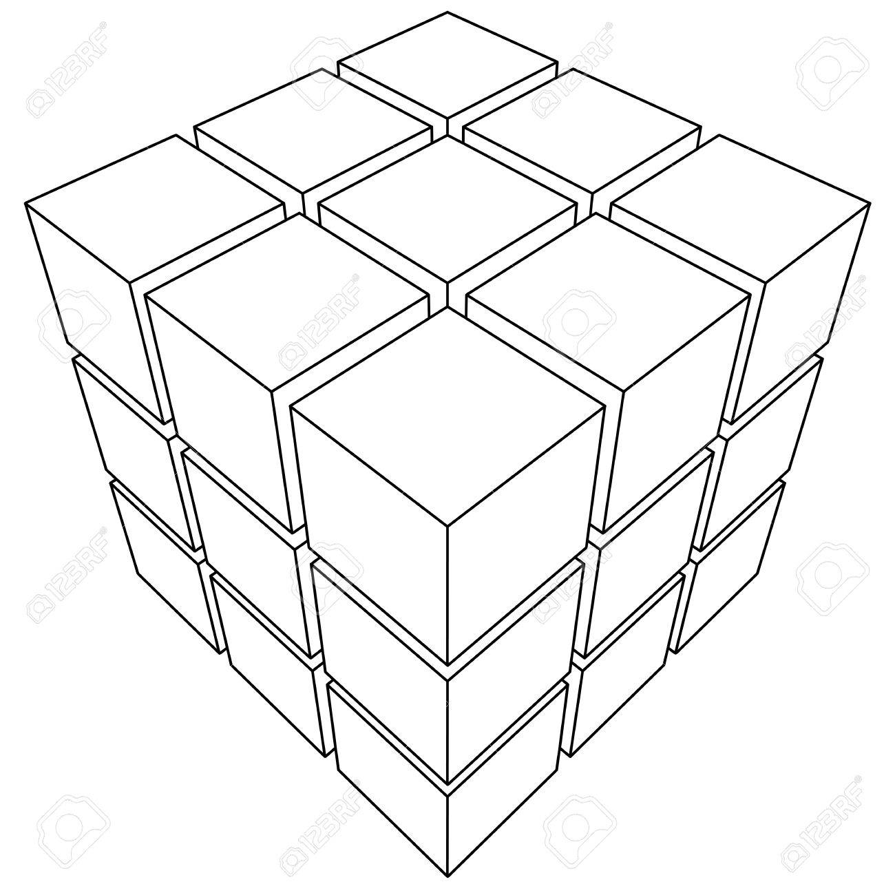 1300x1300 Wire Frame Mesh Outline Cube. Vector Illustration Royalty Free