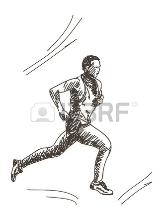 338x450 Drawing Of Two Stylized Sprinters Or Runners. Royalty Free