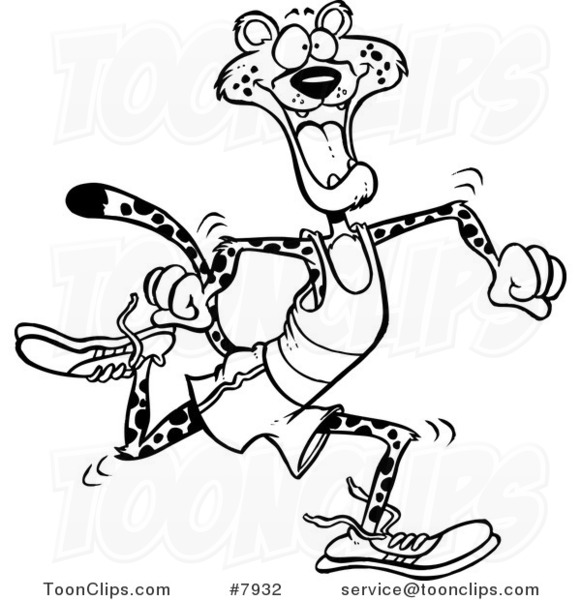 581x600 Cartoon Black And White Line Drawing Of A Runner Cheetahs
