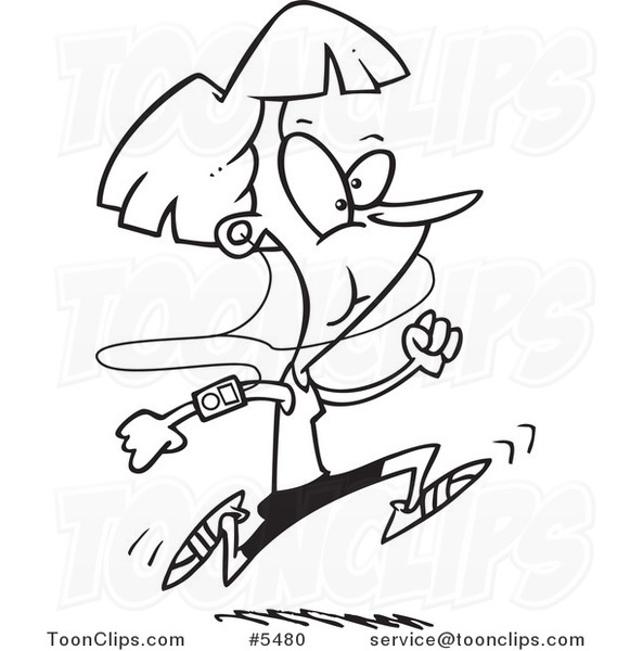 581x600 Cartoon Black And White Line Drawing Of A Runner With An Mp3