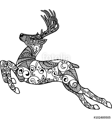 464x500 Hand Drawn Running Deer For Coloring Book,logo And Other