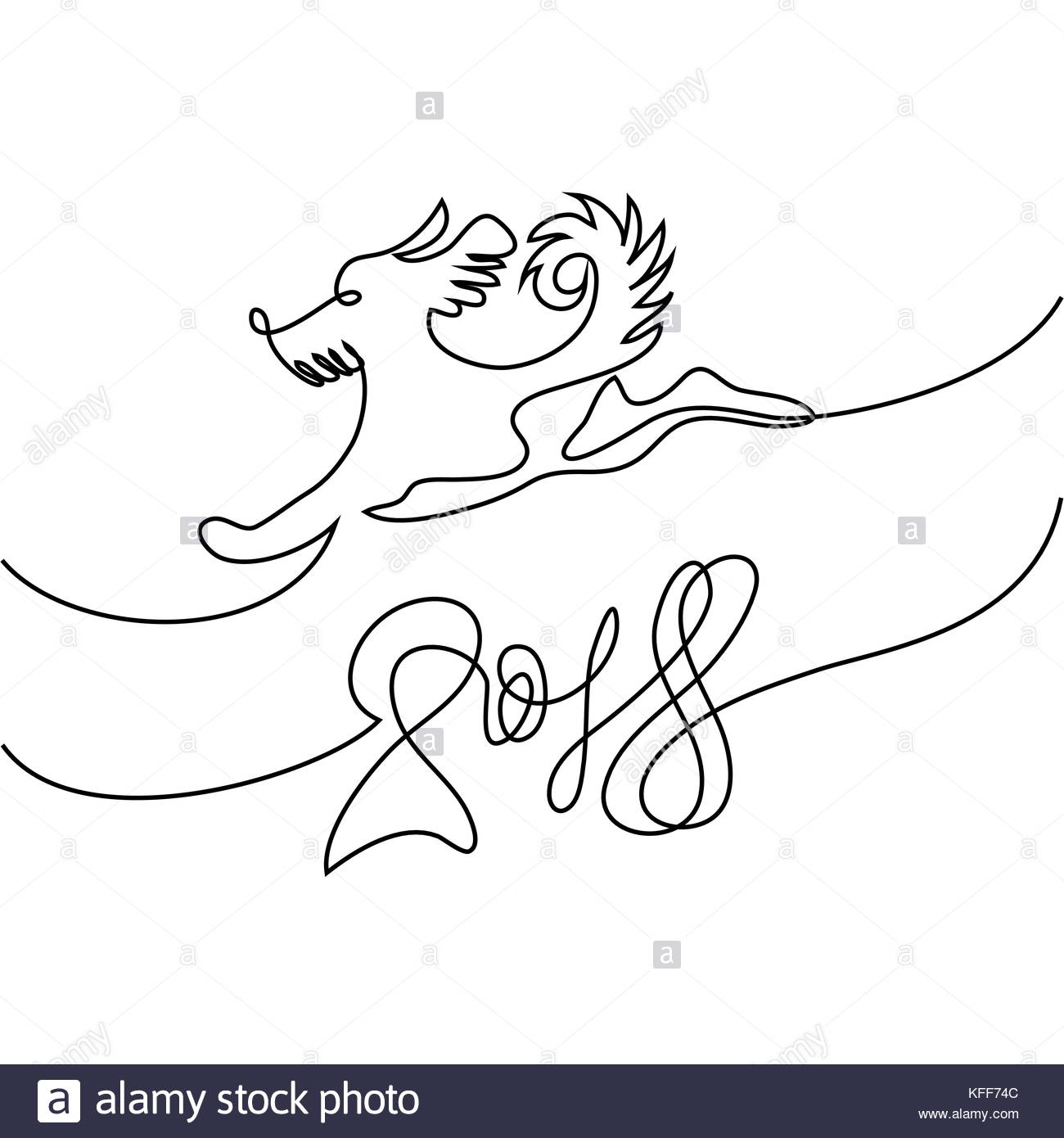 1300x1390 Happy New Year 2018 Continuous Line Design With Running Dog Simbol
