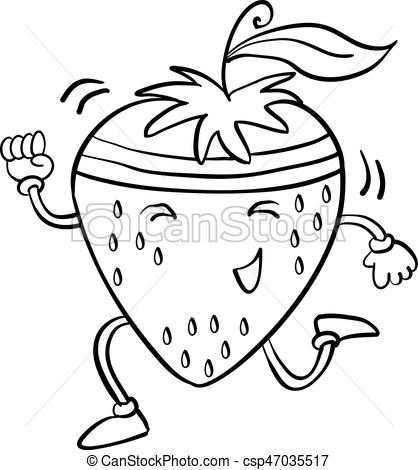 418x470 Running Strawberry Hand Draw Vector Art Illustration Vector Clip