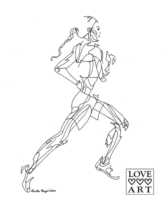 570x713 Art Print Of Line Drawing Running Girl From The Side