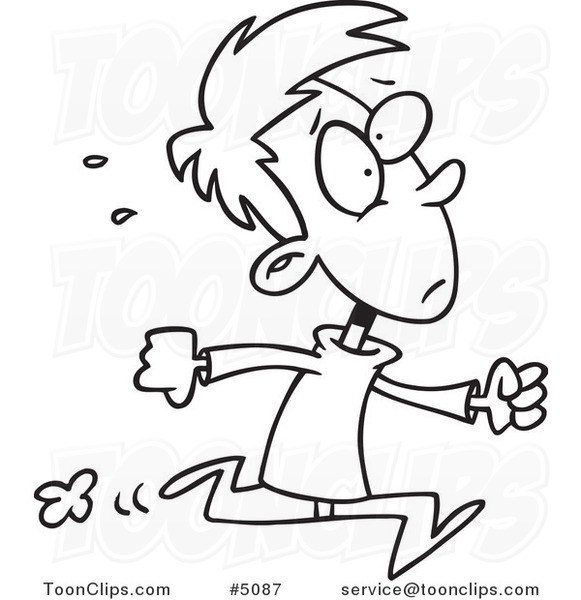 581x600 Cartoon Black And White Line Drawing Of A Late Boy Running